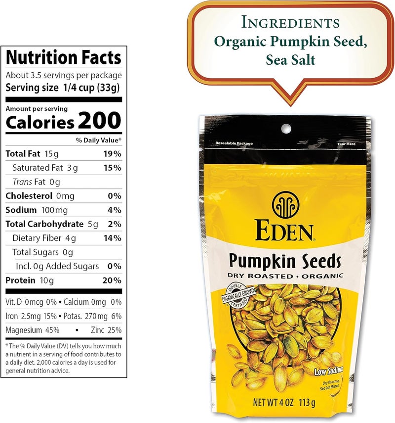 Eden Organic Dry Roasted Pumpkin Seeds 4 oz (6-Pack) - Image 2